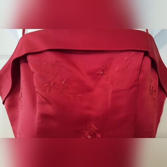 Ginnis Red Satin embroidered bodice bridesmaid gown - Picture 6 of 11